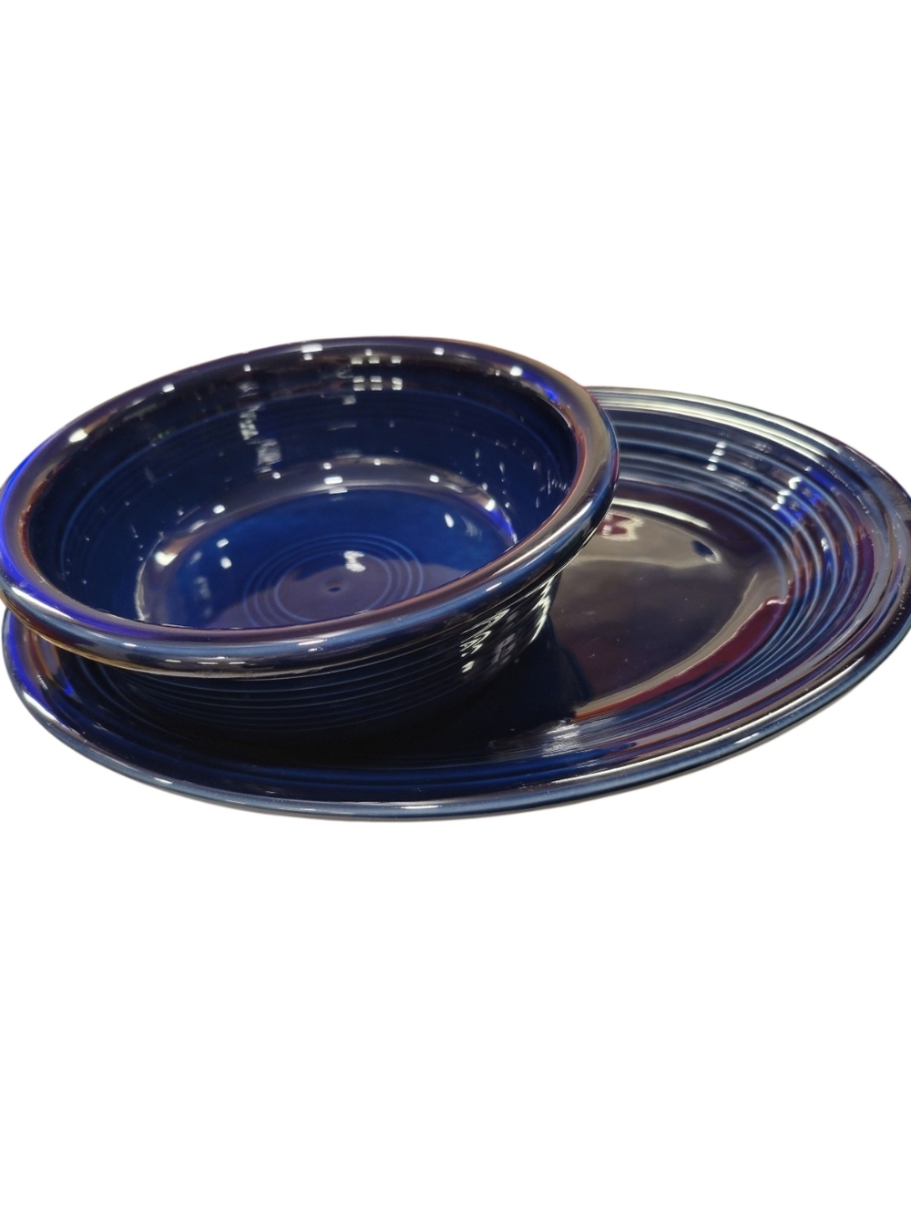 FiestaWare Cobalt Companion Set Retired 2-Pc Serving Bowl & Platter HLC USA